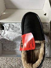 Deer Stags Spun Vega Slipper Mens Size 8 Black Faux Fur Comfort Slip On