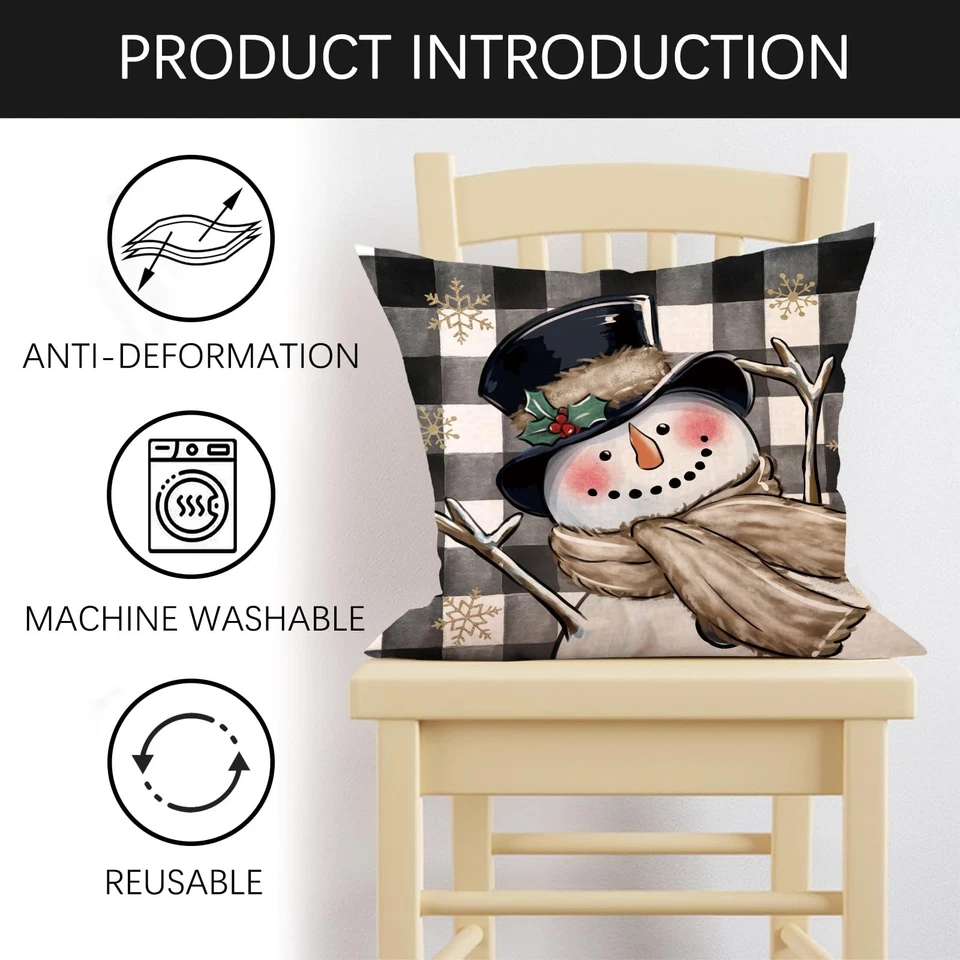 Warm Winter Wishes Decorative Throw Pillow Covers 20 x 20 Set of 4, Snowman G... - Image 3 of 4