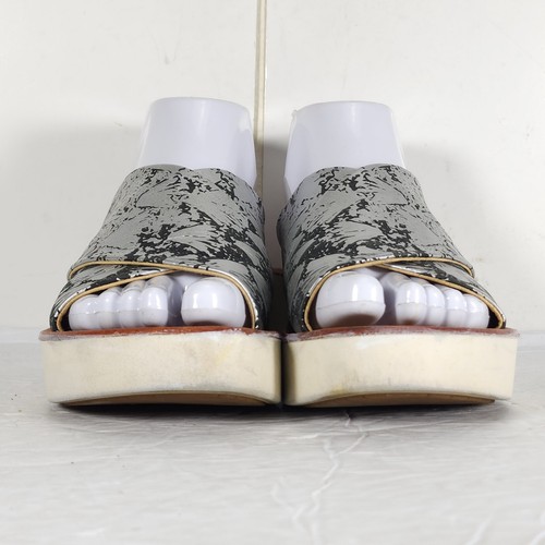 OLUKAI Women's Onohi US 6 Leather Silver Wedge Platform Slide Sandals Shoes - Picture 5 of 14