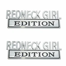 2Pc REDNECK GIRL EDITION Truck Emblem Logo Decal RED NECK GIRL CHROME QUALITY