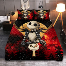Jack Skellington Thinking Nightmare Before Xmas Zip Pattern Quilt Bed Set