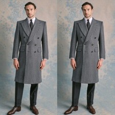 Gray Cashmere Men Long Overcoat Double Breasted Outdoor Warm Casual Winter Coat