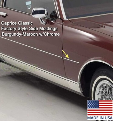 Caprice Classic Factory Style Side Moldings 7/8'' Maroon w/Chrome 26 Ft Roll