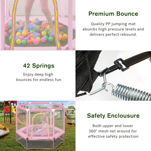 55" Mini Trampoline with Safety Enclosure Net 4.5FT Indoor Outdoor Toddler - Picture 5 of 8