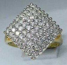 9ct gold hallmarked huge real diamond cluster ring size t see video