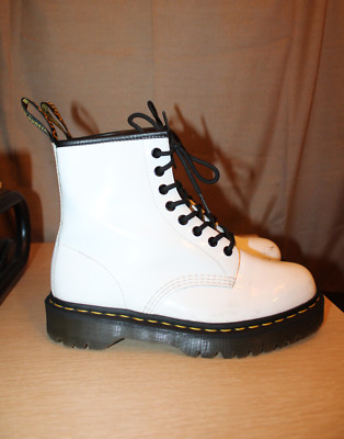 DR DOC MARTENS 1460 Bex Patent White Leather Lug Sole Boots Women 9 Men 8 EU 41