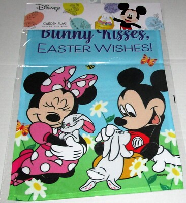 DISNEY EASTER GARDEN FLAG 12.5''x 18''  BUNNY KISSES,EASTER WISHES!