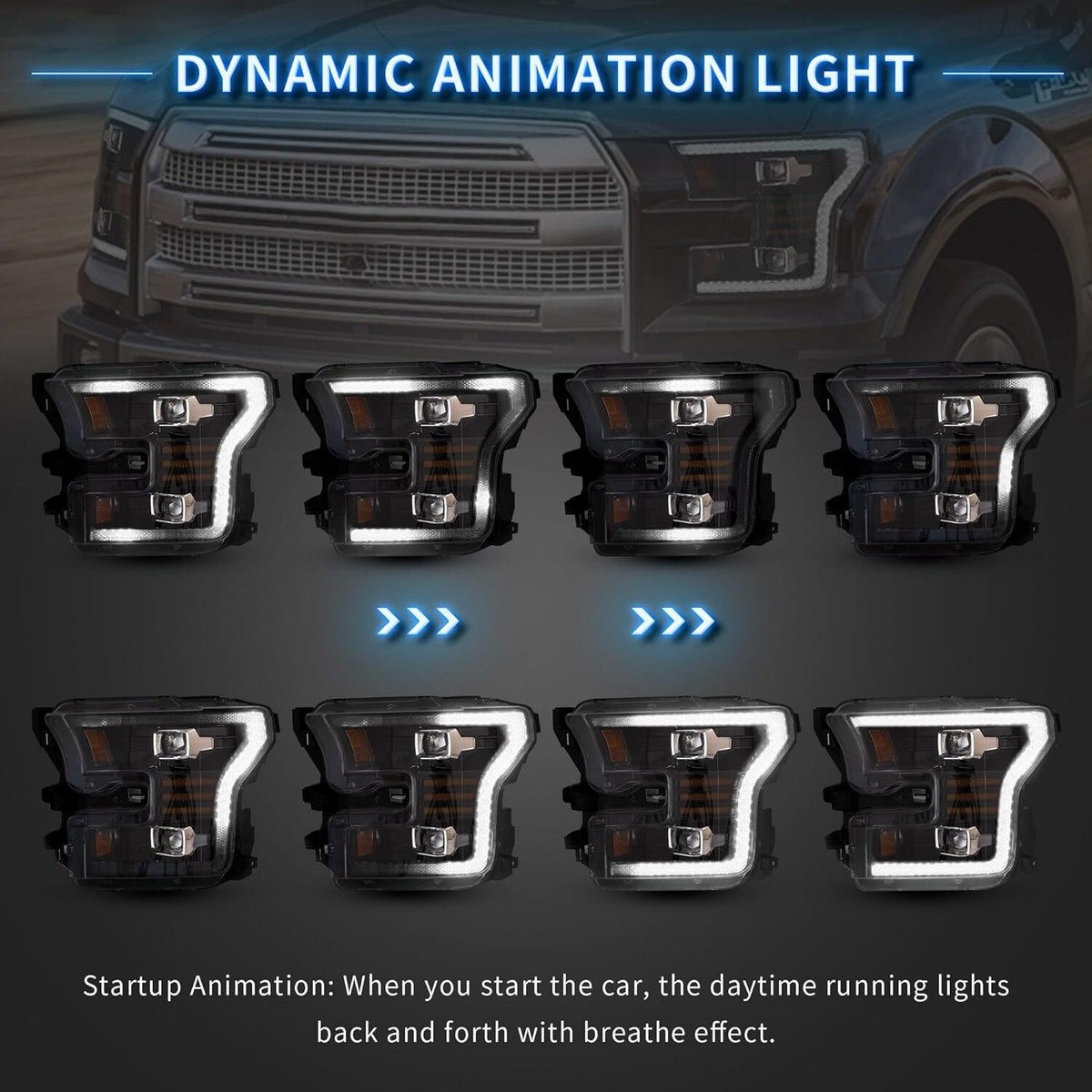 Pair Black Headlights For 2015-2017 Ford F-150 - Matte Housing, Clear Lens, DOT/SAE - View #3