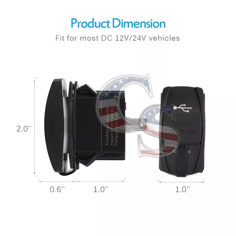 S1 Car Motor Waterproof 3.1A Dual USB Socket Charger Power Adapter LED 12-24V - Image 3 of 4