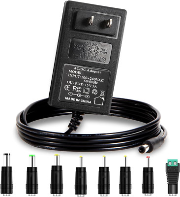 15V 3A AC Power Supply Adapter Charger (Input AC 100V-240V, Output DC 15 Volt 3