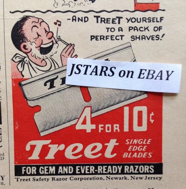 TREET RAZOR BLADES ADVERTISEMENT, GEM, EVERREADY RAZORS, MAGAZINE AD