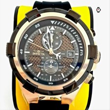 Invicta Men's 50mm Pilot Aviator Chronograph Rose Tone SS Silicone Strap Watch