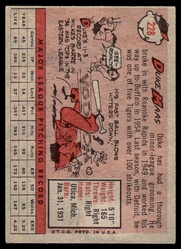 1958 Topps Duke Maas Kansas City Athletics #228 - Picture 2 of 2