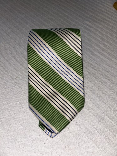 Tom James Royal Classic Green Striped Tie Necktie Silk Made In USA 3.5 X 58.5