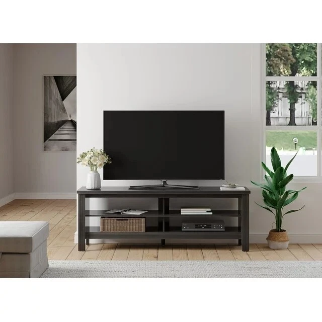 Farmhouse TV Stand for 65 Inch TV Black Wood TV Cabinet for 55 60
