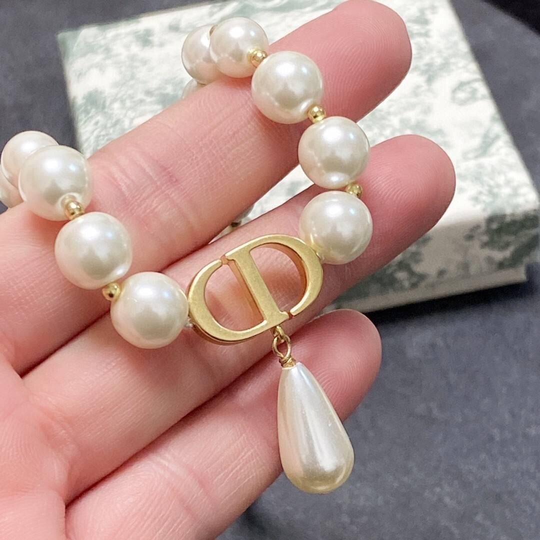 Pearl Cd Necklaces Pendant Necklaces Dior Pearl Choker Necklace Christian Dior Gold