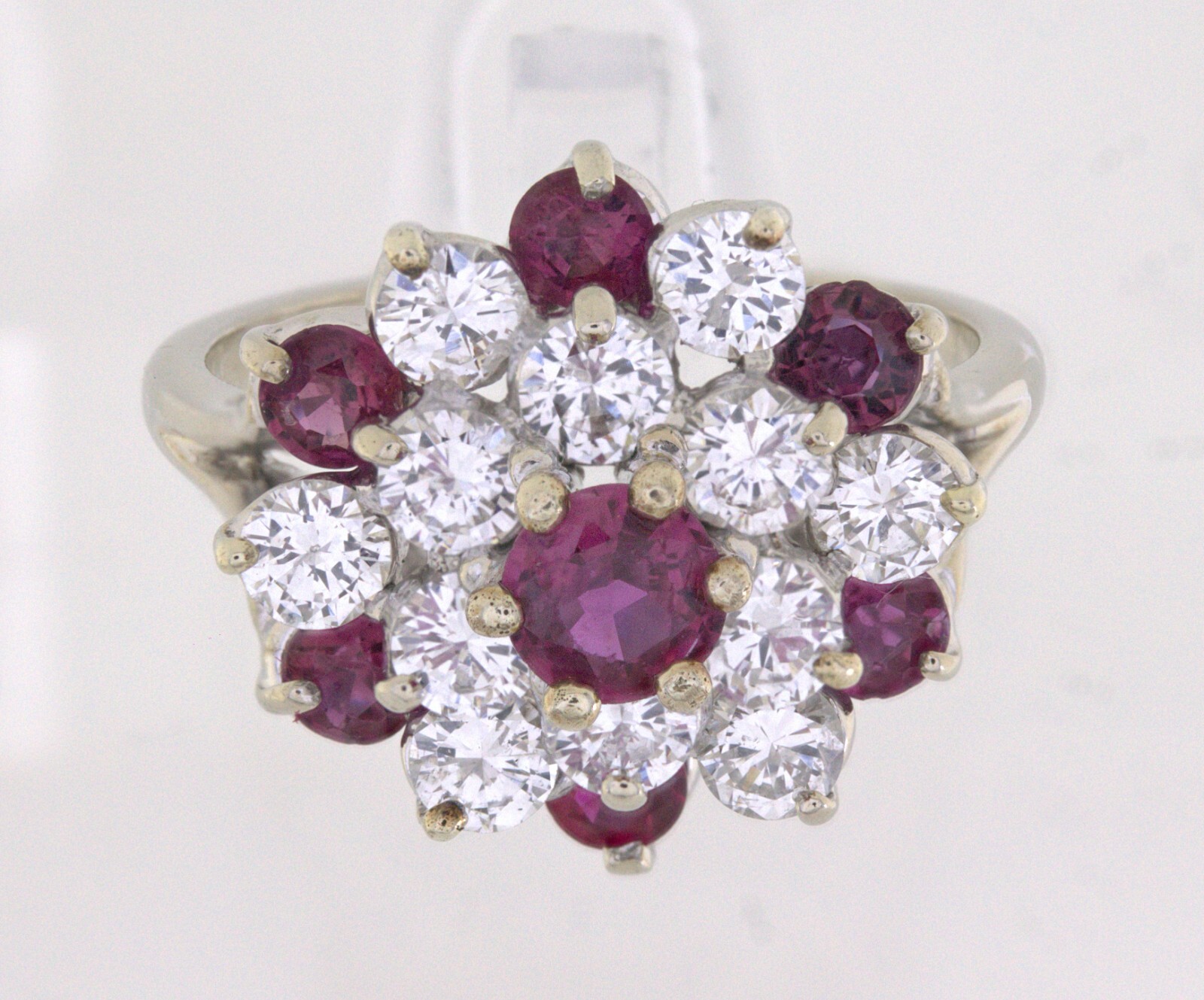 Ruby, Diamond, White Gold Cluster Ring - image 2