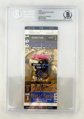 Greg Maddux John Smoltz Tom Glavine Signed 1995 World Series Ticket Game 3 Be...