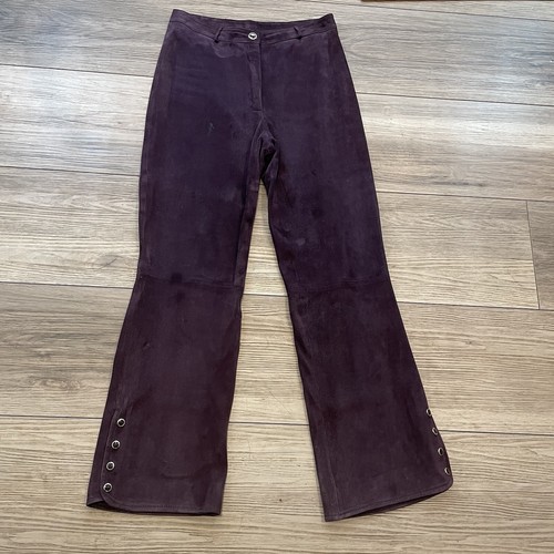 St. John Collection Marie Gray Suede Dress Pants purple Women's Sz 2 silk Lining