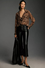 NWT Anthropologie Good American Cropped Mini Bootcut Faux Leather Pants