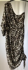 BNWT Boohoo Leopard Print One Shoulder Dress with Rouched Side    Size XS
