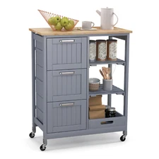 Rolling Kitchen Island Utility Storage Cart w/ 3 Storage Drawers & Shelves Grey