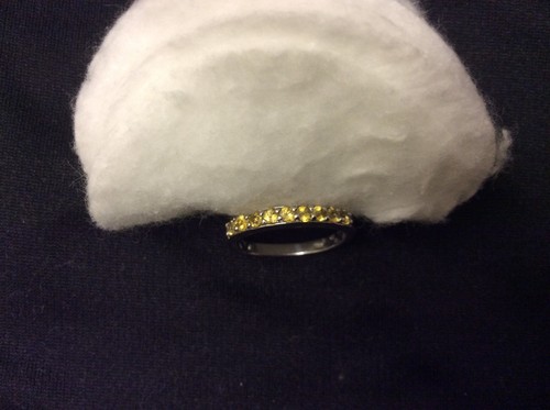 Yellow Tourmaline Half Eternity Ring Platinum Overlay Sterling Silver N Gr8 Gift - Picture 3 of 4