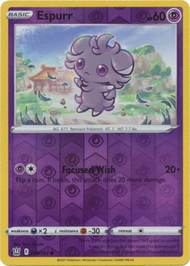 LP Pokemon Espurr - 060/163 - Common - Reverse Holo Lightly Played Battle Styles