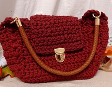 Borsa Borsetta Donna Ragazza 30x20x10cm All'uncinetto  In Cotone Colore Bordeaux