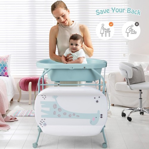 Baby Changing Table Folding Infant Diaper Changing Nursery Station-Blue - Picture 4 of 12