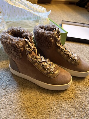 Sam Edelman Womens 6.5 Brown Leather Shearling Luther Ankle Boots New With Box