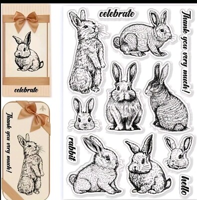 bunny rabbit clear stamps Easter card FAST Free Shipping 