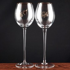 💚 2 hohe Weingläser 27 cm Gläser Goldrand Rose Rosen gold Vintage ReUse Glas 💚