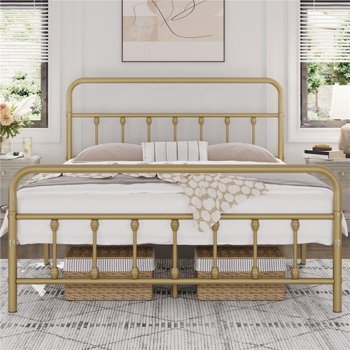 Twin/Full/Queen Metal Bed Frame Classic Iron Platform Bed w/Headboard Footboard - Picture 23 of 39