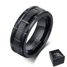 Men's Black Brick Pattern Brushed Tungsten Carbide Ring Wedding Engagement Band