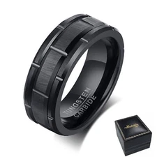 Men's Black Brick Pattern Brushed Tungsten Carbide Ring Wedding Engagement Band
