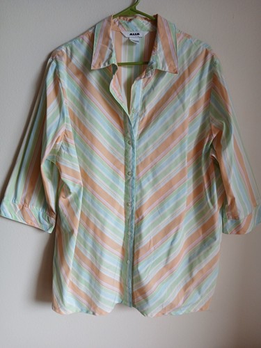 ALIA Womens Size 20W Striped Button Front 3/4 Sleeve Collared Shirt - Bild 3 von 12
