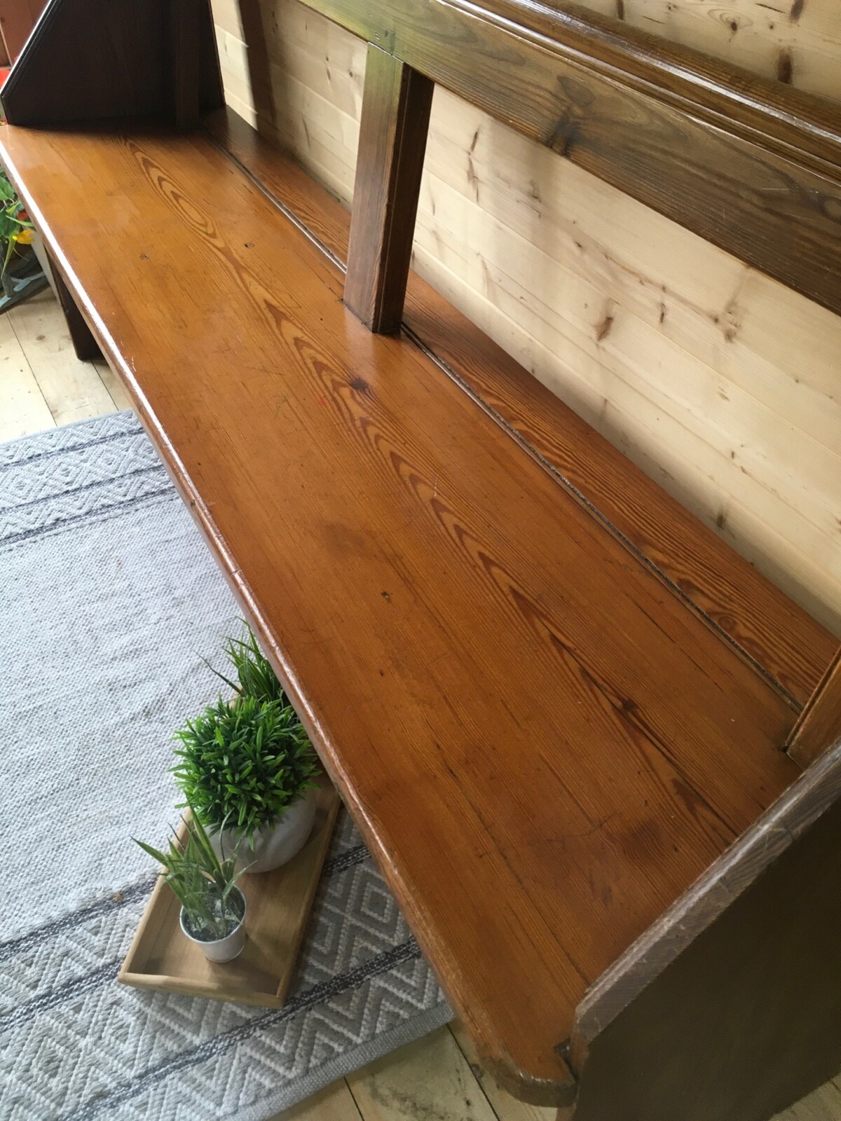 Antique rustic solid pine settle church pew monks bench hall seat