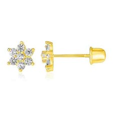 14k Yellow Gold Flower Childerns Earrings 5mm 