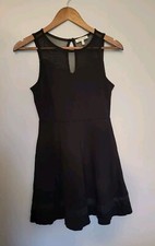MONTEAU Little Black Dress Sleeveless Mesh Pleated Fit and Flare Size Small - C