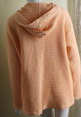 HOODED Fresh Produce Sz XL Melon Sherbet Orange Cotton Waffle Jacket Zip-Up