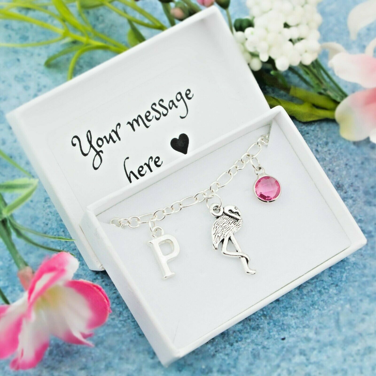 Flamingo Charm Bracelet, Personalised Gift, Tropical Bird Jewellery, Grace Gifts