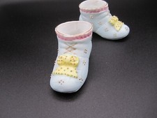 Vintage MINIATURE Porcelain Ceramic Baby Shoes Boots Gift Keepsake