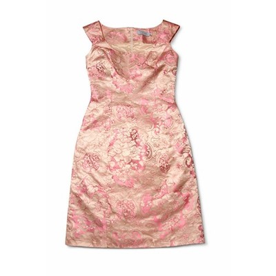 Teri Jon by Rickie Freeman Pink & Champagne Brocade Cocktail Dress | Size 4