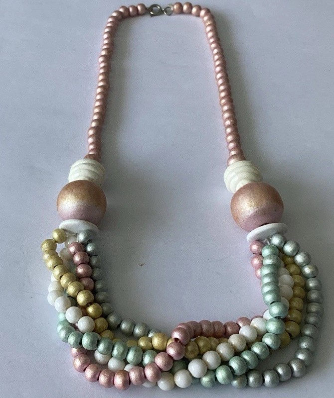 Vintage Necklace in Pink/Lt Blue/Lt Yellow/White 20” Lightweight