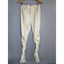 PrettyLittleThing Cream Faux Leather Ruched Leg Leggings High Rise US 6 NEW