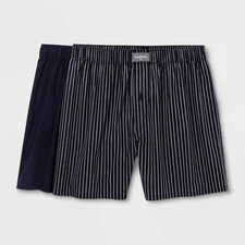 Goodfellow & Co. Men's Woven Boxers 2 Pack MEDIUM (32.5-34.5) Navy Solid Stripe