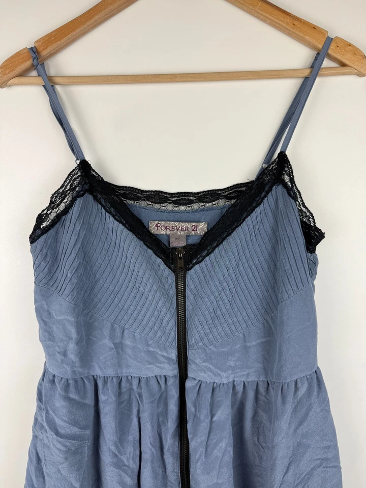 Vestido De Colección Forever 21 M Cremallera Frontal Negro Encaje Ribete Babydoll Caprichoso Gótico Grunge Y2K Foto 4 de 4