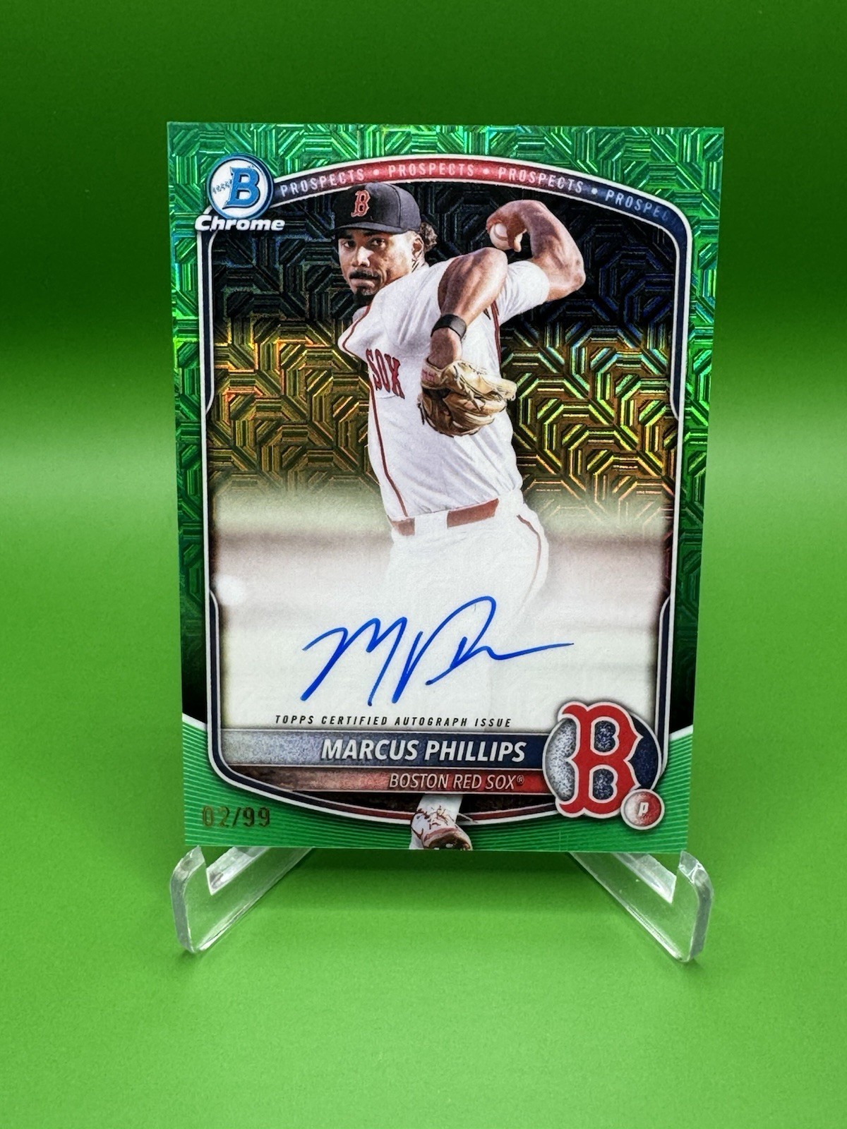 2025 Bowman Draft Marcus Phillips Mega Auto Green Mojo /99 Red Sox #BMA-MP