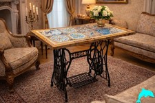 TAVOLINO IN GHISA "SINGER"  CON PIANO TAVOLO IN MARMO/RIGGIOLE